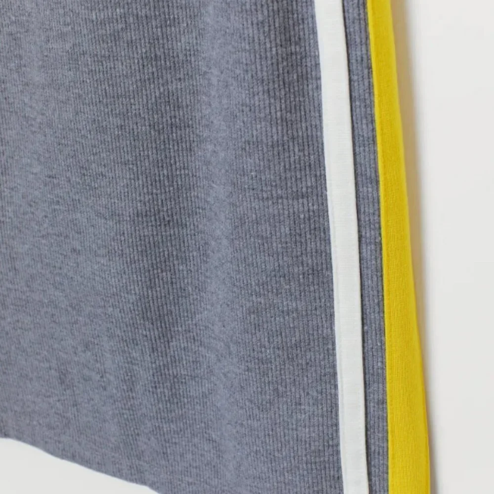 Grey Striped Side T-Shirt Dress w/ Yellow/White Stripe on Side - Picture 7 of 7